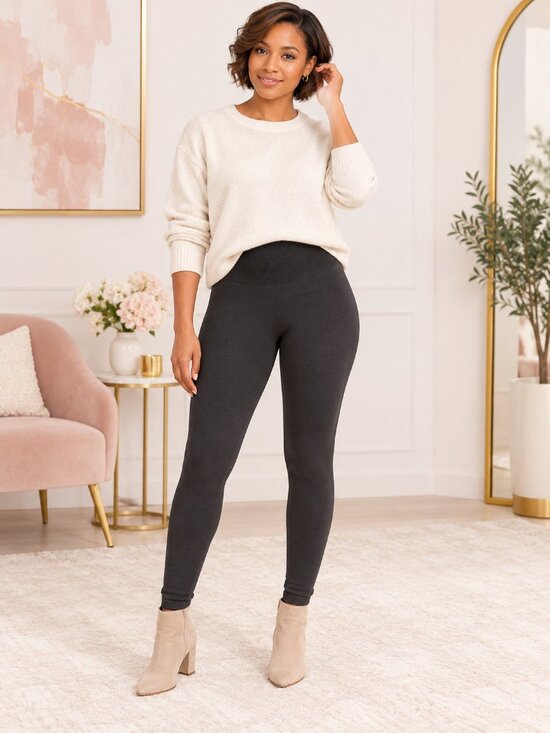 Sofra Pants - Sofra Charcoal High-Waist Fleece-Lined Leggings Free Size